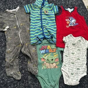 6mo boy lot carters, okie dokey, George, child of mine, Star Wars onsies,pants